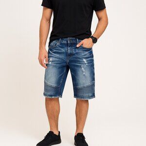 Encrypted Supply Co Biker Style Jean Shorts Mens 30 Distressed Moto Panel Denim